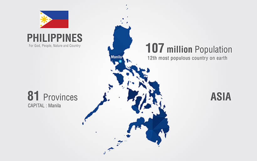 フィリピン留学セブ島留学・バギオ留学とは フィリピンの地図のイラストと国旗のイラスト